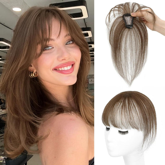 4*6 cm Human Hair Air Bangs, Invisible Clip-in 3D Fringe for Women, Natural Hair Extension for Volume Style