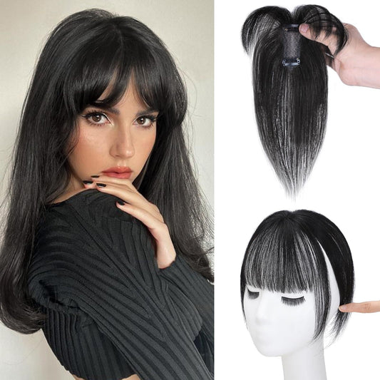 5*7 cm Human Hair Air Bangs, Invisible Clip-in 3D Fringe for Women, Natural Hair Extension for Volume Style