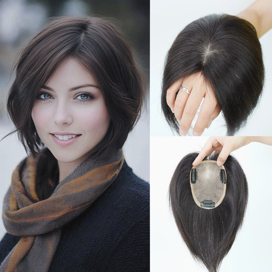 4.3" *3.5" Base Natural Silk Top Human Hair toppers for womens toupee half wigs top hair pieces