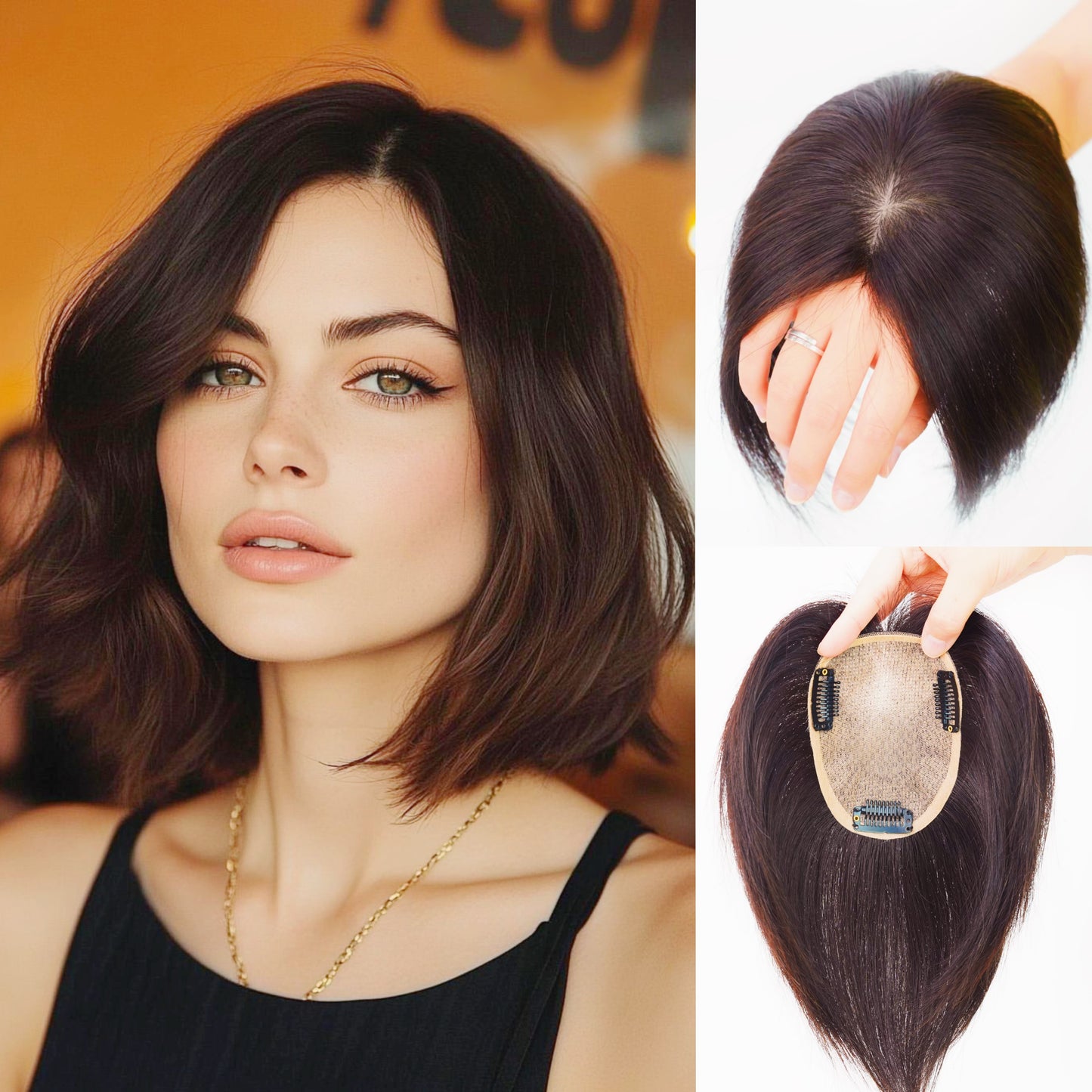 4.3" *3.5" Base Natural Silk Top Human Hair toppers for womens toupee half wigs top hair pieces